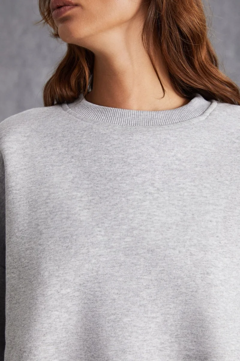 جريميلانج VANELTINA Women's Crew Neck Polar Fleece Oversize Fit Basic Grey Melange Sweatshirt