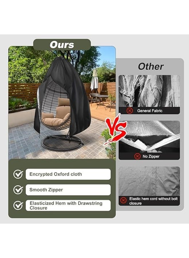 Egg Chair Cover with Zipper, UV Resistant Patio Hanging Chair Cover Windproof, Waterproof Single Seat, 75" x 45", Black - Image 3