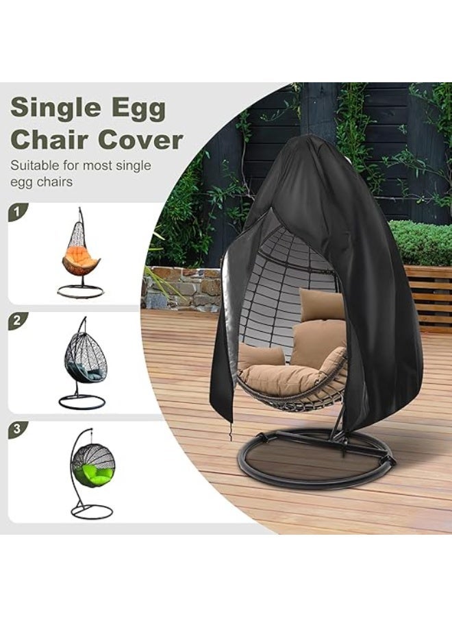 Egg Chair Cover with Zipper, UV Resistant Patio Hanging Chair Cover Windproof, Waterproof Single Seat, 75" x 45", Black - Image 4