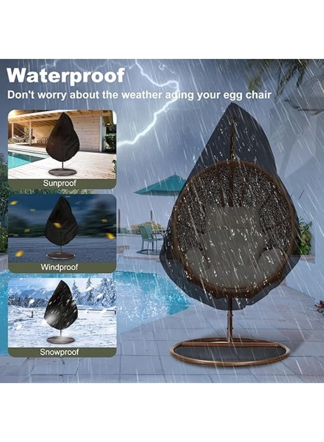 Egg Chair Cover with Zipper, UV Resistant Patio Hanging Chair Cover Windproof, Waterproof Single Seat, 75" x 45", Black - Image 5