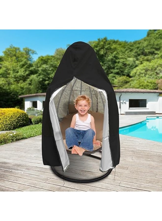 Egg Chair Cover with Zipper, UV Resistant Patio Hanging Chair Cover Windproof, Waterproof Single Seat, 75" x 45", Black - Image 2