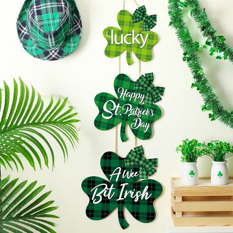 Marsui St Patricks Decorations for Home Shamrock Wall Decor Irish Green Lucky Clover Wooden Door Sign Happy St Patricks Day Wood Hanging Sign Door Hanger for Front Door Porch Indoor Outdoor Decor - Image 2