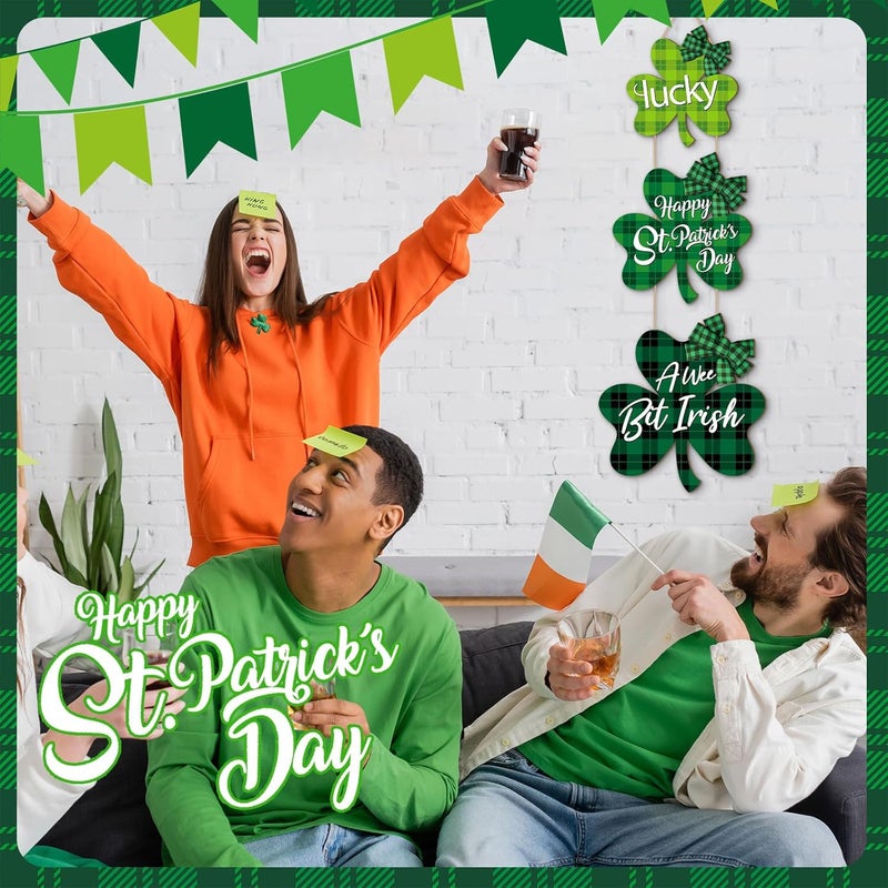 Marsui St Patricks Decorations for Home Shamrock Wall Decor Irish Green Lucky Clover Wooden Door Sign Happy St Patricks Day Wood Hanging Sign Door Hanger for Front Door Porch Indoor Outdoor Decor - Image 5