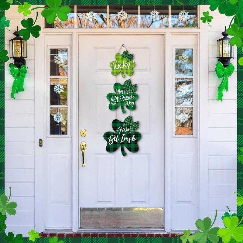 Marsui St Patricks Decorations for Home Shamrock Wall Decor Irish Green Lucky Clover Wooden Door Sign Happy St Patricks Day Wood Hanging Sign Door Hanger for Front Door Porch Indoor Outdoor Decor - Image 4