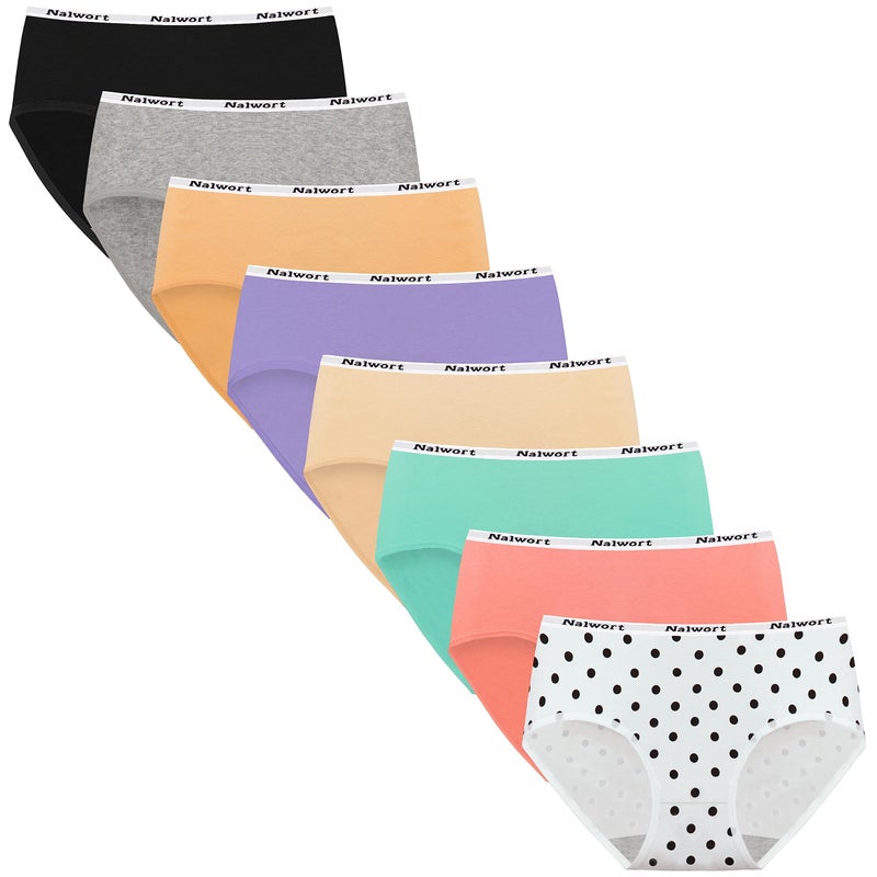 Nalwort Nalwort Girls Panties Big Kids Cotton Underwear for Teens Briefs Pack of 8  - Image 1