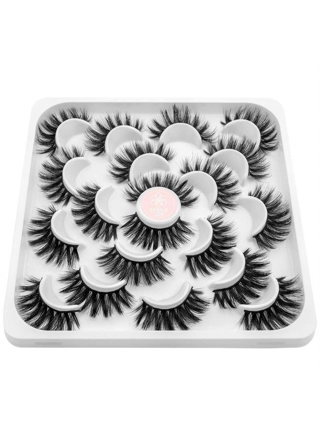 DYSILK False Eyelashes -10 Pairs 6D Faux Lashes Pack - Reusable Self Adhesive Eyelashes Lashes Natural Look Mink Fake Eyelashes Wispy Fluffy Cat Eye Lashes Soft Extension - Image 2