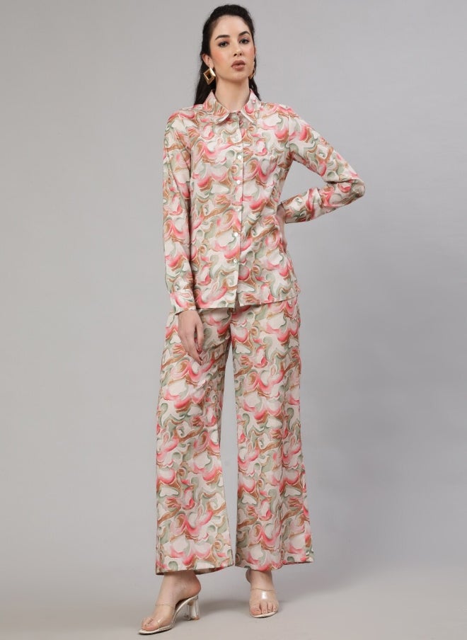 AKS Abstract Printed Shirt & Palazzo Set for Women - Image 1