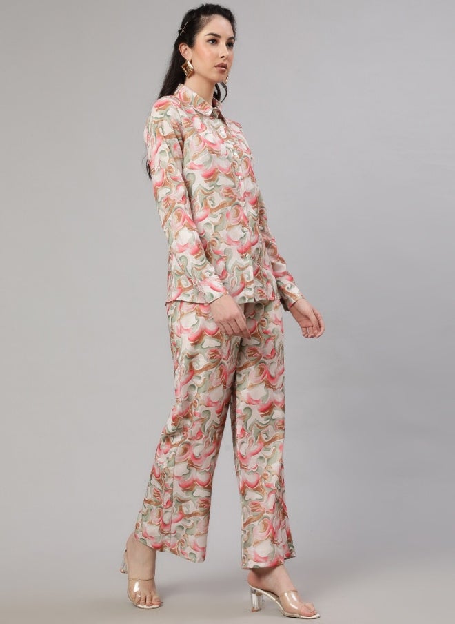 AKS Abstract Printed Shirt & Palazzo Set for Women - Image 4