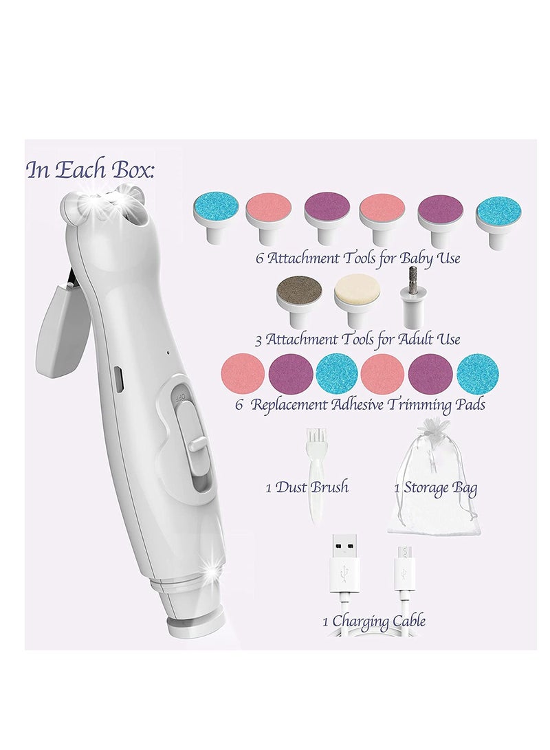 Barakah مبرد أظافر كهربائي للأطفال، مقص أظافر قابل لإعادة الشحن عبر USB 20 في 1، مجموعة آمنة مع ضوء LED مدمج ورؤوس بديلة، لأظافر وأصابع الأطفال حديثي الولادة، قص وتلميع - Image 5