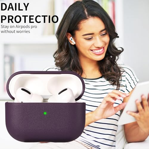 EMOH ROCED Case for Airpods Pro 2 Case Cover with Cleaner Kit, Leather Texture Full-Body Protective Case Cover Compatible with Apple Airpod Pro 2nd Generation, Front LED Visible (Purple) - Image 2