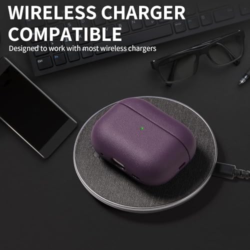 EMOH ROCED Case for Airpods Pro 2 Case Cover with Cleaner Kit, Leather Texture Full-Body Protective Case Cover Compatible with Apple Airpod Pro 2nd Generation, Front LED Visible (Purple) - Image 3