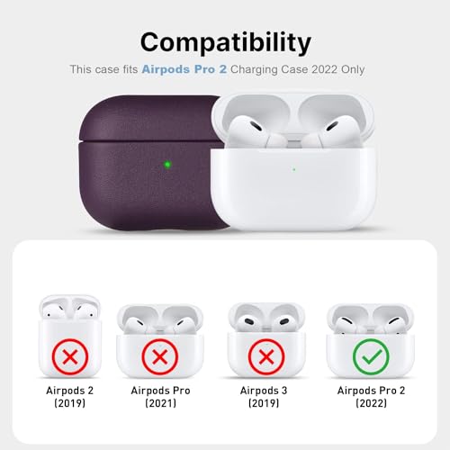 EMOH ROCED Case for Airpods Pro 2 Case Cover with Cleaner Kit, Leather Texture Full-Body Protective Case Cover Compatible with Apple Airpod Pro 2nd Generation, Front LED Visible (Purple) - Image 5
