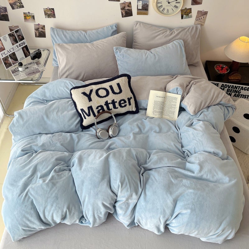 طقم ملا bedding فاخر من مخمل الحليب - ملاءة وملاءة مطابقة وغطاء لحاف | ناعم ودافئ ومضاد للحساسية