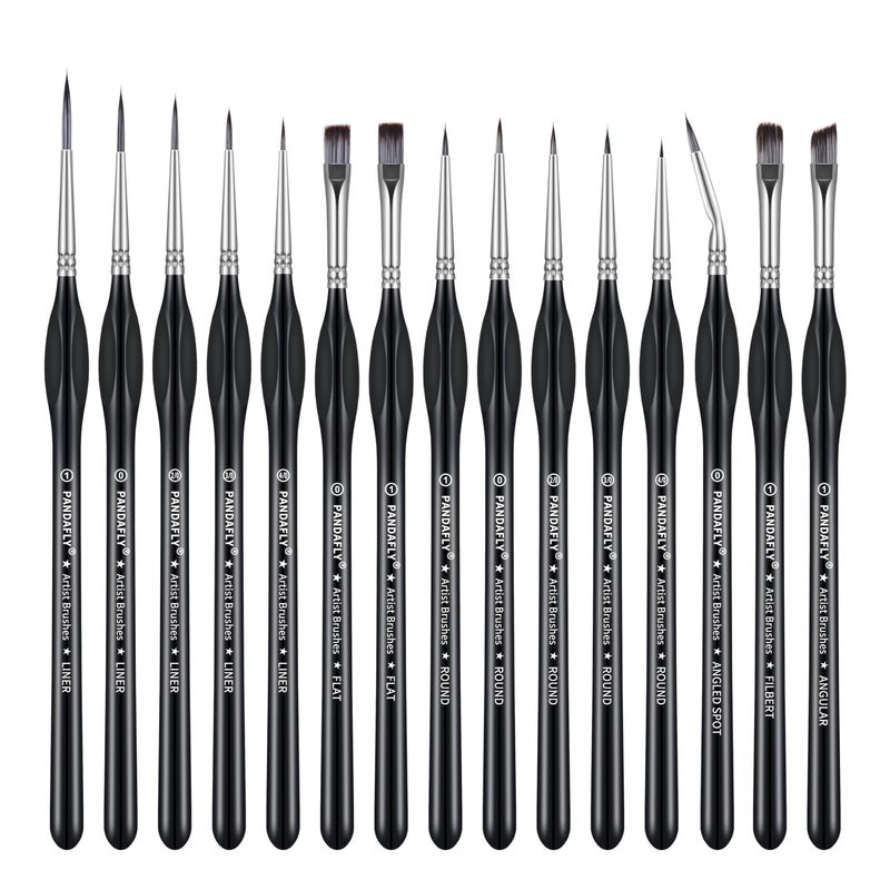 PANDAFLY Detail Paint Brushes Set, 15pcs Miniature Brushes for Fine Detailing & Art Painting - Acrylic, Oil, Watercolors & Paint by Number, Models, Face, Nail, Craft - Image 1