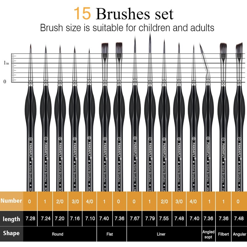 PANDAFLY Detail Paint Brushes Set, 15pcs Miniature Brushes for Fine Detailing & Art Painting - Acrylic, Oil, Watercolors & Paint by Number, Models, Face, Nail, Craft - Image 3