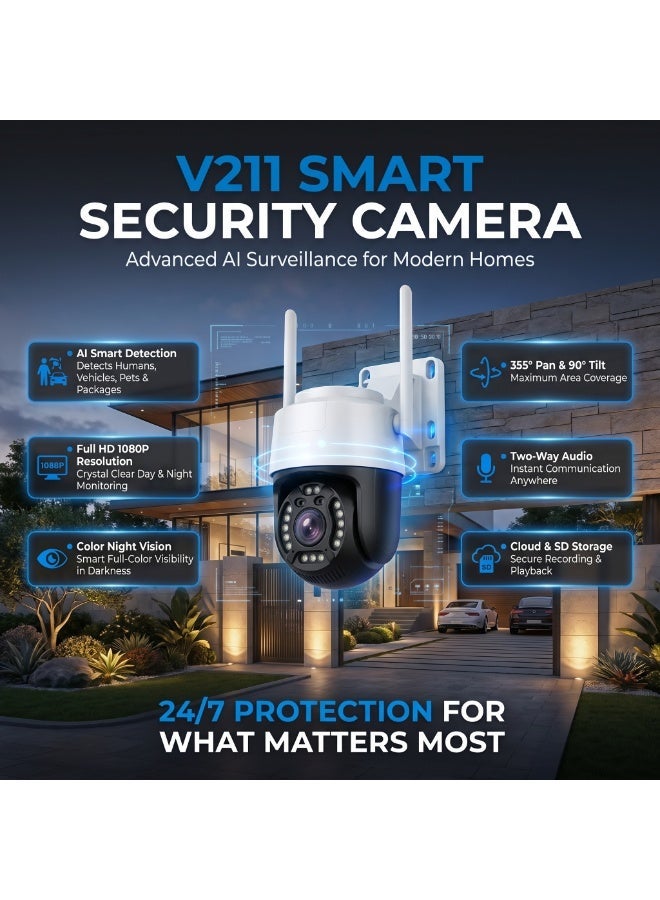 كاميرا أمان واي فاي 2 ميجابكسل للمنزل، كاميرا مراقبة لاسلكية بزاوية دوران وإمالة 360 درجة داخلية وخارجية مع منفذ إيثرنت، دقة 1080P بتقريب 10X، صوت، كشف الإنسان/الحيوان الأليف/المركبة، صفارة إنذار، رؤية ليلية، تخزين سحابي/بطاقة SD - Image 2