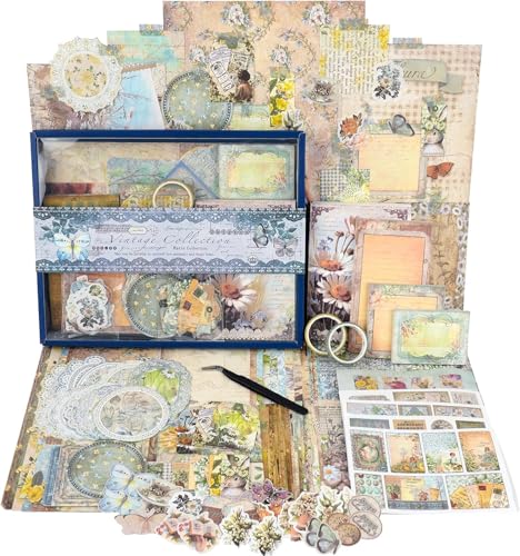 Funto Scrapbooking Kit (202 PCS), Vintage Collection-Wonderland, Perfect for Bullet Scrapbooking Materials, Planner DIY Arts Craft Collage - Image 1