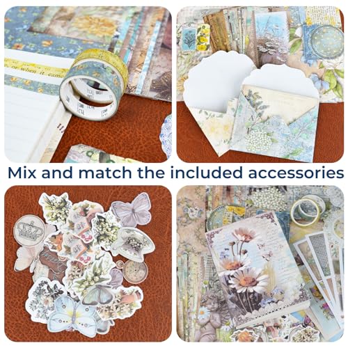 Funto Scrapbooking Kit (202 PCS), Vintage Collection-Wonderland, Perfect for Bullet Scrapbooking Materials, Planner DIY Arts Craft Collage - Image 4