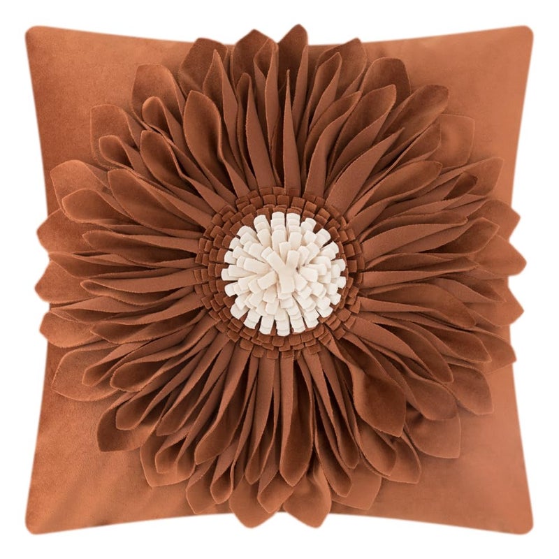 OiseauVoler 3D Sunflower Throw Pillow Cover Decorative Handmade Pillowcases for Couch Farmhouse Living Room Decoration 18x18 Inch Burnt Orange - Image 1