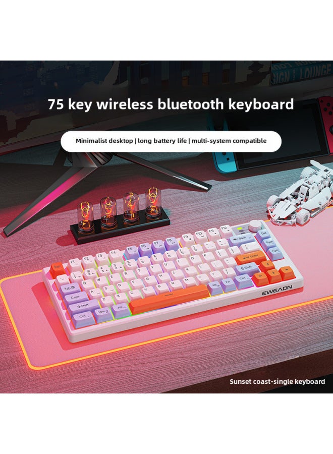 Loquat EWEADN V75 Wireless Bluetooth Mechanical Feel Gaming Office Quiet Keys Portable Keyboard Mouse Combo For Notebook And Desktop-Color:Sunset Coast 【Bluetooth 5.0 2.4G Wireless】 Classic Edition - Image 1