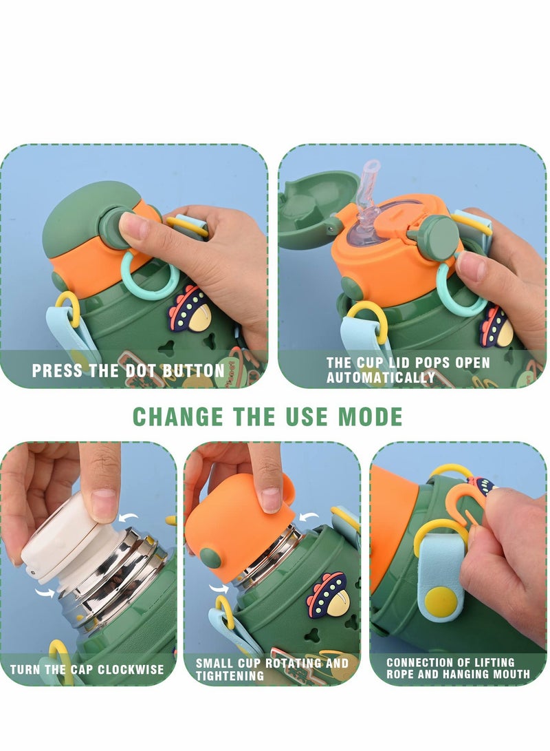 KASTWAVE زجاجة ماء من الفولاذ المقاوم للصدأ مع غطاء قشة، 500 مل زجاجة ماء معدنية معزولة بالفراغ، زجاجة ماء رياضية قابلة لإعادة الاستخدام مزدوجة الجدران مقاومة للتسرب، زجاجة للمشروبات الساخنة والباردة، للبنات والأولاد والأطفال - Image 4