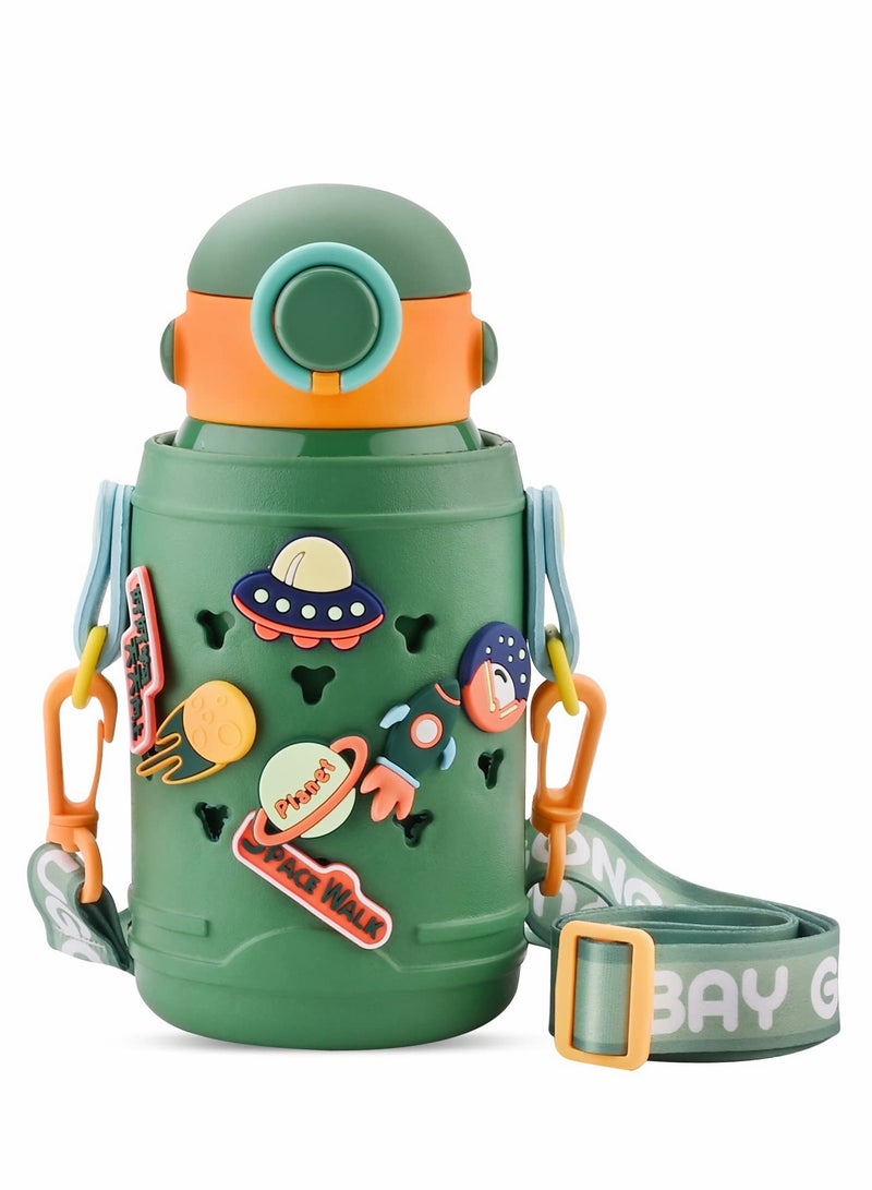 KASTWAVE زجاجة ماء من الفولاذ المقاوم للصدأ مع غطاء قشة، 500 مل زجاجة ماء معدنية معزولة بالفراغ، زجاجة ماء رياضية قابلة لإعادة الاستخدام مزدوجة الجدران مقاومة للتسرب، زجاجة للمشروبات الساخنة والباردة، للبنات والأولاد والأطفال - Image 1