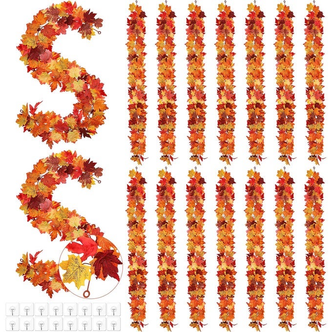 16 PIECES FALL LEAVES MAPLE GARLAND 58FTPC COLORFUL FALL DECORATIONS ARTIFICIAL FOLIAGE GARLAND AUTUMN HANGING VINE FOR WEDDING DINNER PARTY THANKSGIVING DECOR
