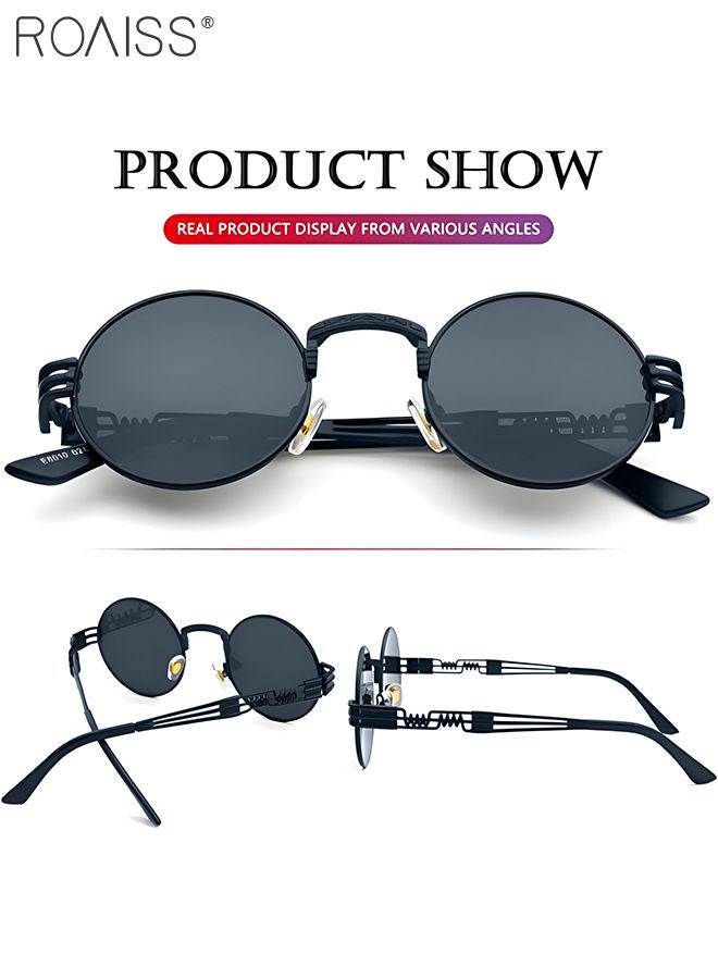 roaiss Round Steampunk Sunglasses for Men Women, UV400 Protection Sun Glasses with Metal Frame, Fashion Anti-Glare Sunglasses for Driving, Fishing, Traveling, Black, 50mm - Image 4