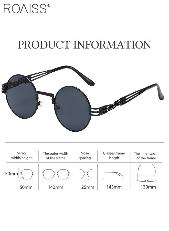 roaiss Round Steampunk Sunglasses for Men Women, UV400 Protection Sun Glasses with Metal Frame, Fashion Anti-Glare Sunglasses for Driving, Fishing, Traveling, Black, 50mm - Image 3