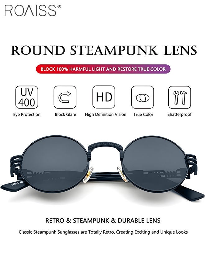 roaiss Round Steampunk Sunglasses for Men Women, UV400 Protection Sun Glasses with Metal Frame, Fashion Anti-Glare Sunglasses for Driving, Fishing, Traveling, Black, 50mm - Image 5