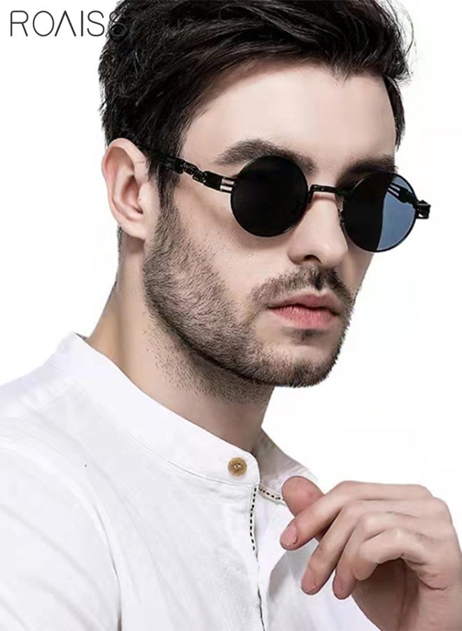 roaiss Round Steampunk Sunglasses for Men Women, UV400 Protection Sun Glasses with Metal Frame, Fashion Anti-Glare Sunglasses for Driving, Fishing, Traveling, Black, 50mm - Image 1