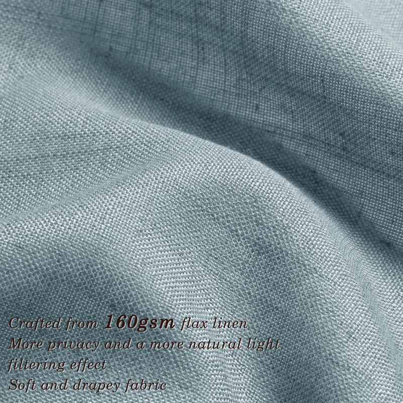 Jowels Extra Long Dusty Blue Linen Stertains 120 بوصة طولها لغرفة المعيشة 2 لوحات الكتان مزج الستائر ضوء الستار النافذة جروميت شبه مطلقة ستارة الباب انزلاق 120 بوصة الطول 10 قدم - Image 3