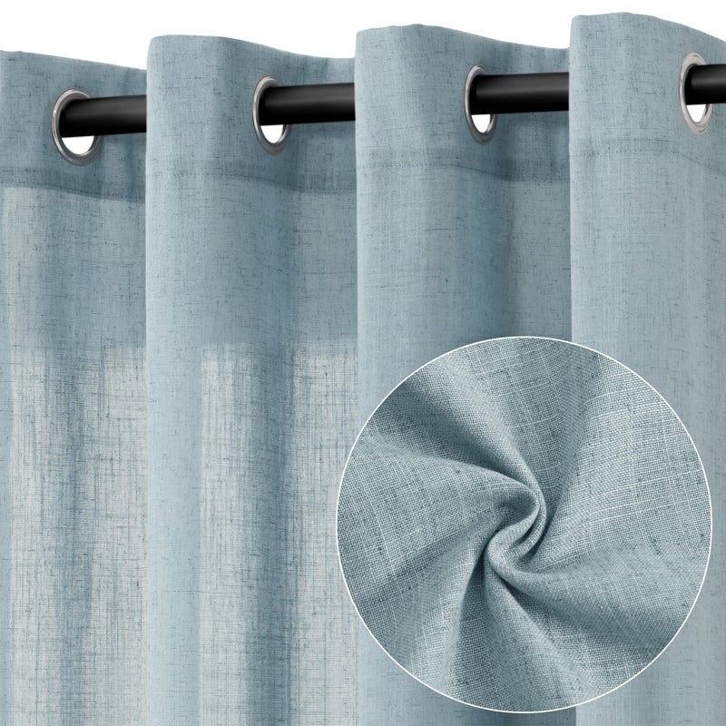 Jowels Extra Long Dusty Blue Linen Stertains 120 بوصة طولها لغرفة المعيشة 2 لوحات الكتان مزج الستائر ضوء الستار النافذة جروميت شبه مطلقة ستارة الباب انزلاق 120 بوصة الطول 10 قدم - Image 1