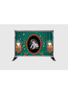 ASHVATH FASHION Ashvath Fashion Bal Krishna with Matuki Design Backdrop Cloth for Pooja Decoration Krishna Janmashtami Traditional Background Curtain Cloth for Festival Size 5 Feet Height and 8 Feet Width5 8  - Image 3