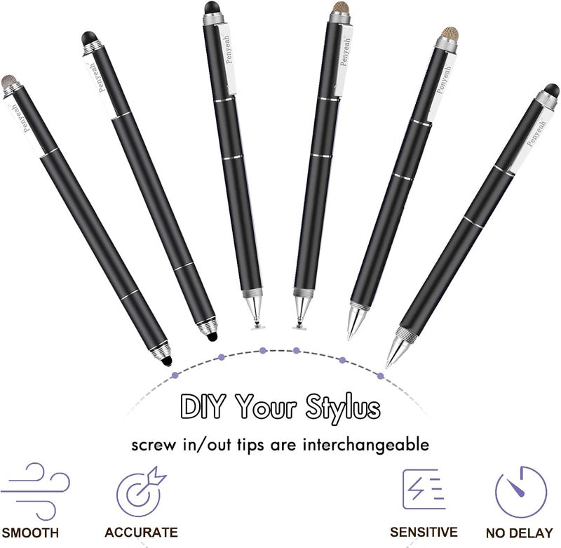 Penyeah Stylus Pen, 4 in 1 Disc Stylus Pens for Touch Screens, High Precision and Sensitivity Universal Capacitive Stylus, Stylist for Tablets,iPhone,iPad,Laptops with 4 Replacement Tips - Black - Image 4