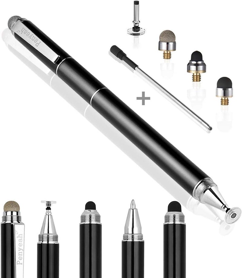 Penyeah Stylus Pen, 4 in 1 Disc Stylus Pens for Touch Screens, High Precision and Sensitivity Universal Capacitive Stylus, Stylist for Tablets,iPhone,iPad,Laptops with 4 Replacement Tips - Black - Image 1