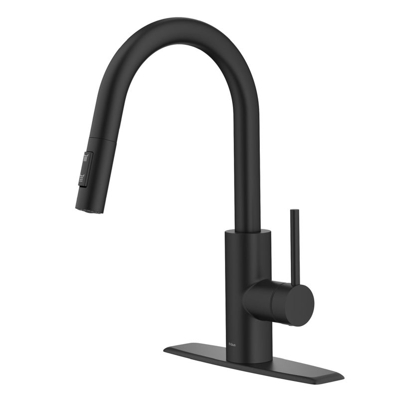 KRAUS Oletto Single Handle Pull Down Kitchen Faucet with QuickDock Top Mount Installation Assembly in Matte Black KPF2620MB