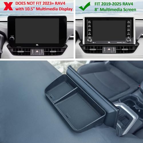 TOPINSTALL صينية مركز التحكم العلوية من TOPINSTALL متوافقة مع تويوتا راف 4 2019-2025 بشاشة 8 بوصات، منظم تخزين لوحة القيادة، حامل مناديل ونظارات مصنوع من البلاستيك الصلب (غير متوافق مع شاشة الوسائط المتعددة الجديدة 10.5 بوصة) - Image 3