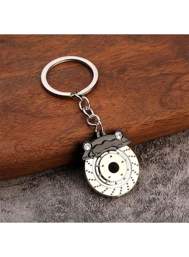 متجر ماى سوق :ميدالية مفاتيح بتصميم قرص فرامل سيارة رياضي (هوب) - معدن عالي الجودة - فضي وأسود - Image 1