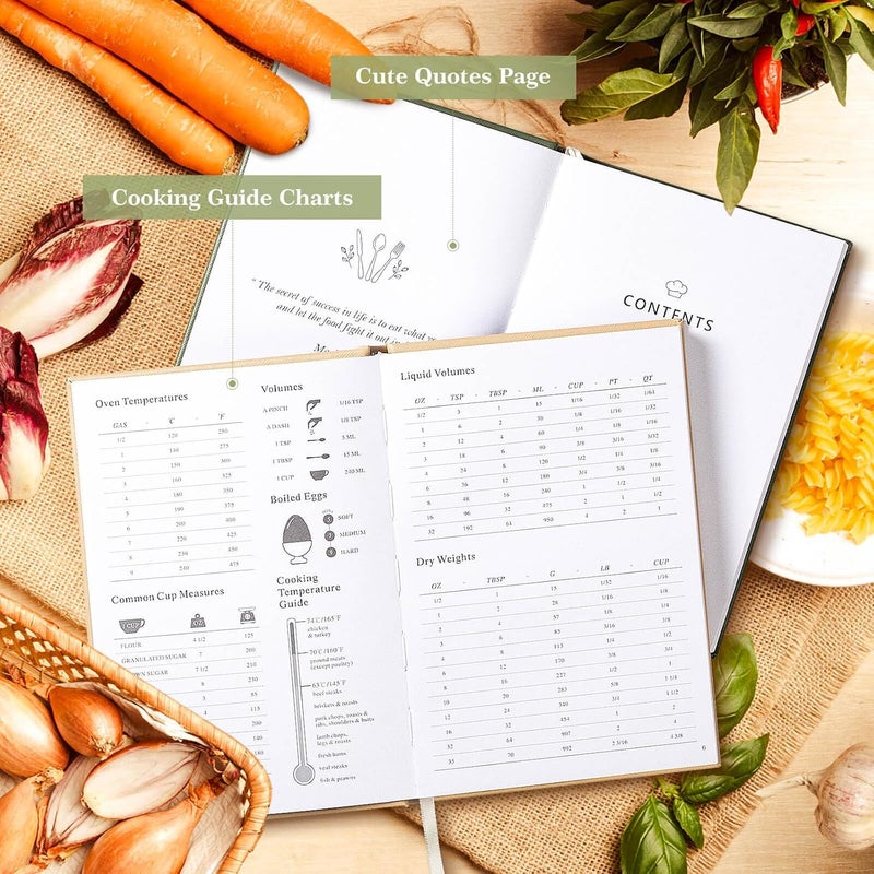 Lanpn Blank Recipe Book Cookbook to Write in Your Own Recipes, Waterproof A5 Empty Cooking Journal for 70 Recipes, Leather Cover Recipe Notebook with Stickers to Organize Your Family Recipes, Oat - Image 4
