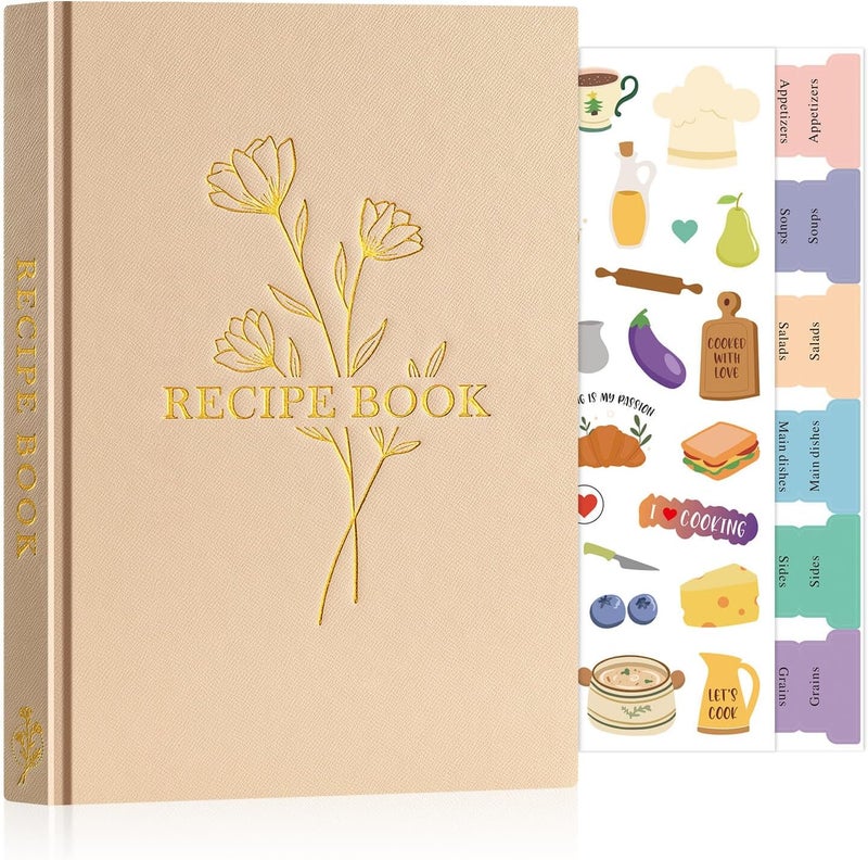 Lanpn Blank Recipe Book Cookbook to Write in Your Own Recipes, Waterproof A5 Empty Cooking Journal for 70 Recipes, Leather Cover Recipe Notebook with Stickers to Organize Your Family Recipes, Oat - Image 1