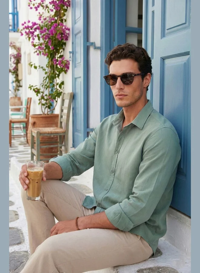 Buratti  Buratti Cotton and Linen Blend Regular Fit Classic Collar Long Sleeve Shirt Men's SHIRT CF26S1210134 for Men | Best Price UAE