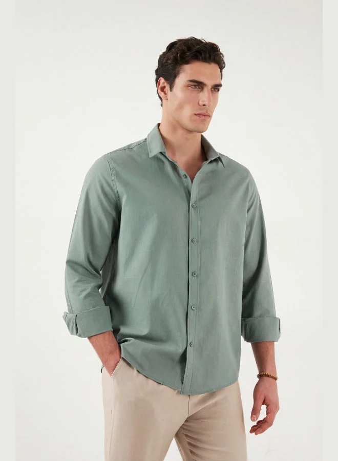 Buratti  Buratti Cotton and Linen Blend Regular Fit Classic Collar Long Sleeve Shirt Men's SHIRT CF26S1210134 for Men | Best Price UAE