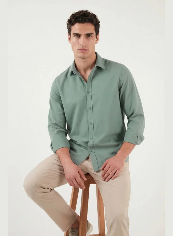 Buratti  Buratti Cotton and Linen Blend Regular Fit Classic Collar Long Sleeve Shirt Men's SHIRT CF26S1210134 for Men | Best Price UAE