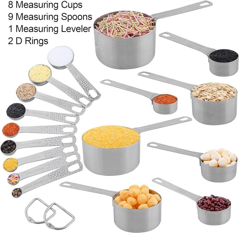 Smithcraft Measuring Cups and Spoons Set, 18 Piece 18/8 Stainless Steel Measuring Cups and Spoons Set for Dry & Liquid, Metric & US Metal 8Measure Cup and 9 Spoon & Leveler for Baking & Kitchen - Image 3