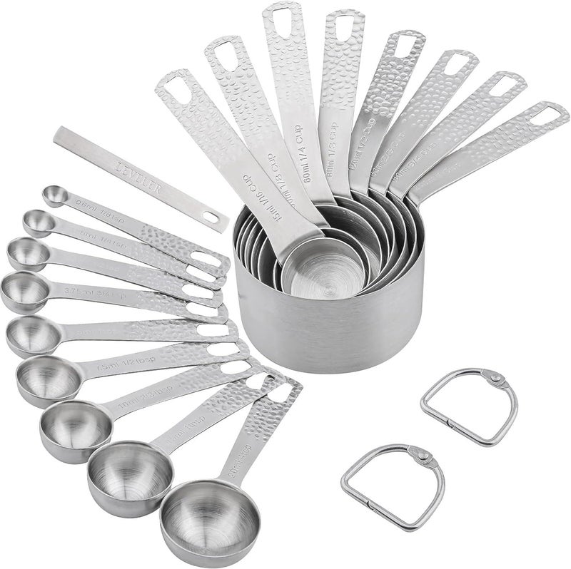 Smithcraft Measuring Cups and Spoons Set, 18 Piece 18/8 Stainless Steel Measuring Cups and Spoons Set for Dry & Liquid, Metric & US Metal 8Measure Cup and 9 Spoon & Leveler for Baking & Kitchen - Image 2