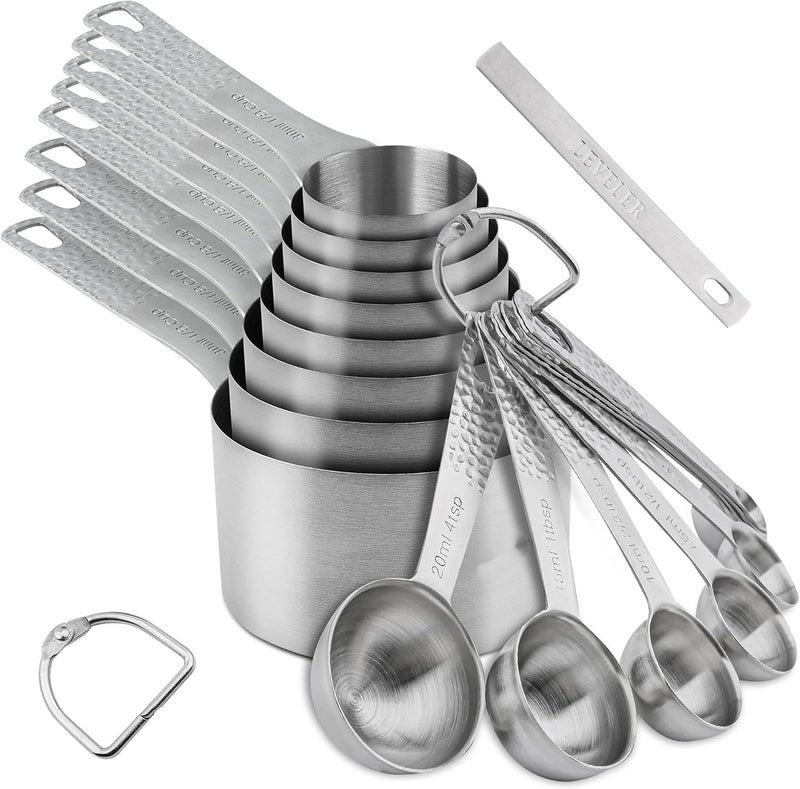 Smithcraft Measuring Cups and Spoons Set, 18 Piece 18/8 Stainless Steel Measuring Cups and Spoons Set for Dry & Liquid, Metric & US Metal 8Measure Cup and 9 Spoon & Leveler for Baking & Kitchen - Image 1