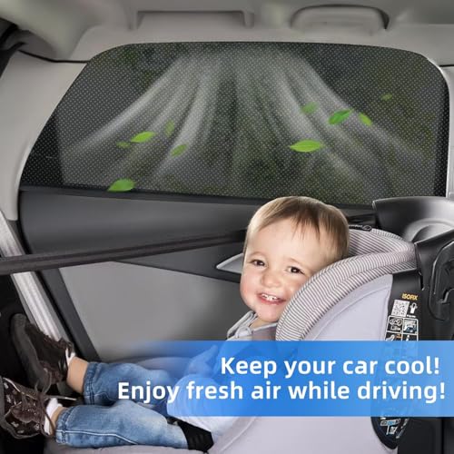 Xfopz 2 Pack Car Window Shades for Baby, UV-Blocker Cling Sun Shade 99% UV Protection Fit SUV/Sedan/Minivan | Roll Windows Down, Privacy Safe - Image 4