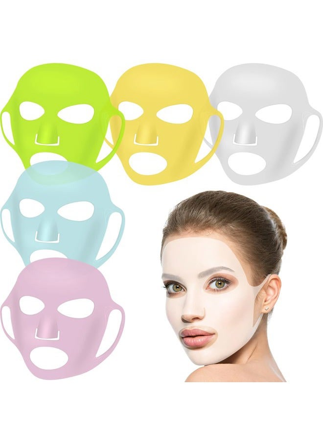 Maitys 5 Pcs Reusable Silicone Facial Mask Sheets for Women Silicone Moisturizing Full Facial Mask Cover Skin Cover Wrap for Sheet Prevent Evaporation Hairdressing Beauty Spa Care Tool(Chic Colors) - Image 1