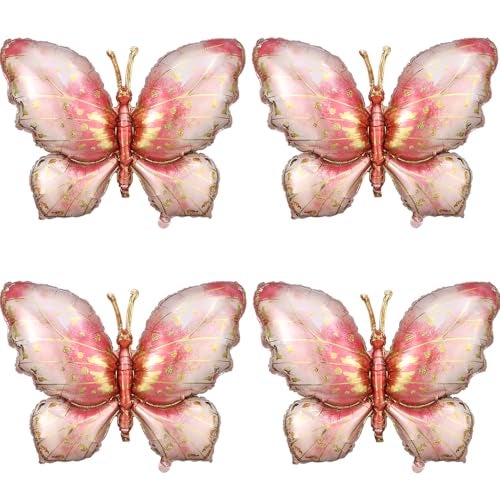 GIHOO 4 Pieces 40inch Pink Gold Butterfly Balloons for Butterfly Themed Party Wedding Birthday Baby Shower Party Decoration Pink4pcs - Image 1